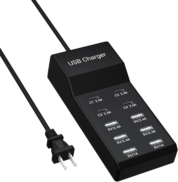10-Port USB C Charger Block (6 USB-A Port & 4 USB-C Port), 50W10A Multiport Charger Hub for iPhone, Galaxy, iPad & More