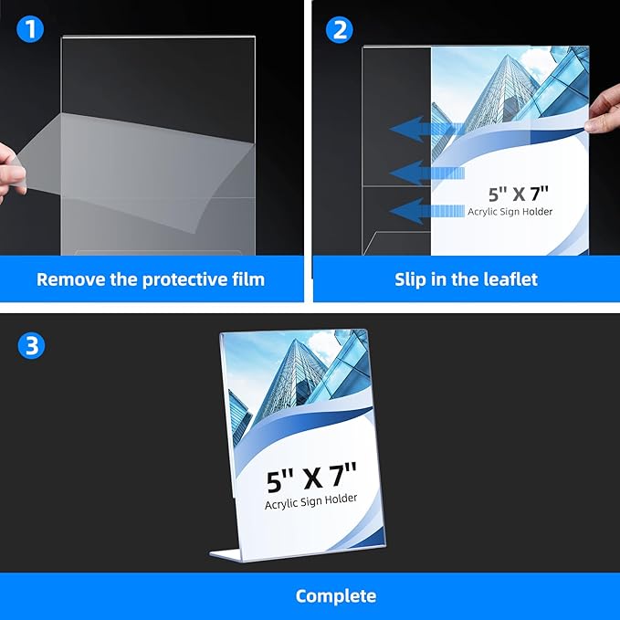 12 Pack Slanted Back Acrylic Sign Holders 5x7 for Business & Store, Tabletop Vertical Sign Holder with Anti-Slip Pads Clear Display Stand, for Menus Flyer Documents Office Restaurants Party Decoration