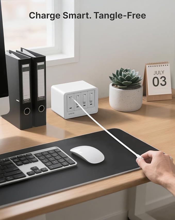 12-in-1 Desktop Charging Station with 4 Retractable Wall Chargers, 40W USB-C Power Strip with 4 AC, 4 USB C, 4 Type-C 31.5in Cables, Extension Cord with 1020J Surge Protection for Home Office