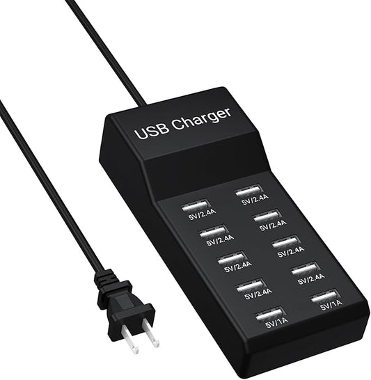 10-Port USB Charger Station, 50W10A Multiport Charger Hub for iPhone, Galaxy, iPad & More
