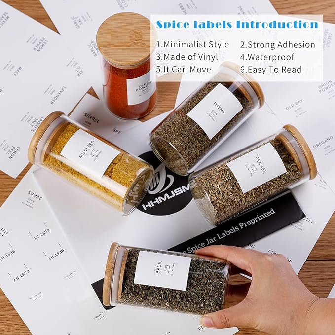 12 Pcs Glass Spice Jars With Bamboo Airtight Lids, 8oz Thicken(2.4mm) Spice Containers With 148 Minimalist Preprinted Waterproof Spice Labels, Kitchen Empty Small Storage Jars For Seasoning, Herb