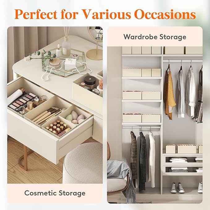 Lifewit 16 Pack Drawer Organizer, Dresser Underwear Drawer Organizer Bins, Foldable Fabric Closet Organizers, Storage Drawer Dividers, Dorm Room Essentials for Clothing, Socks, Towels, Ties Khaki