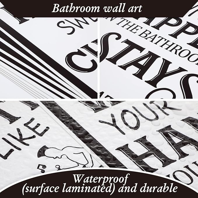 Zonon 9 Pieces Bathroom Wall Decor, Funny Vintage Bathroom Signs Washroom Quotes Sayings Art Prints Washroom Posters for Wall Restroom Toilet Decoration Pictures, Unframed(Black Font)