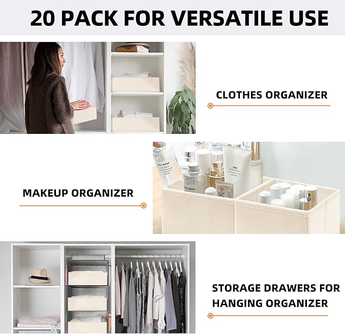 【FAMILY PACK】Drawer Organizer Clothes, 20 Pack Dresser Organizer Bins for Baby Clothes - Underwear Bra Sock Organizer - Fabric Closet Organization and Storage Dividers for Nursery Bedroom Dorm