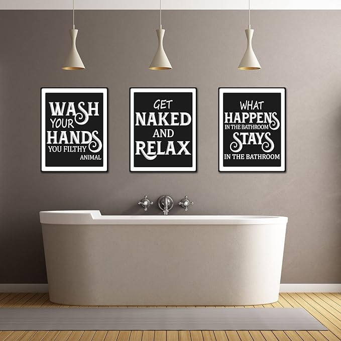 Zonon 9 Pieces Bathroom Wall Decor, Funny Vintage Bathroom Signs Washroom Quotes Sayings Art Prints Washroom Posters for Wall Restroom Toilet Decoration Pictures, Unframed(White Font)