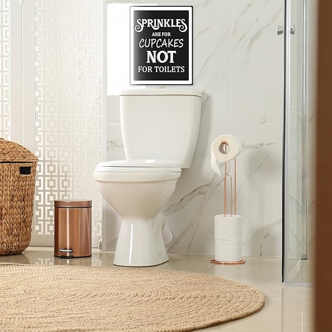 Zonon 9 Pieces Bathroom Wall Decor, Funny Vintage Bathroom Signs Washroom Quotes Sayings Art Prints Washroom Posters for Wall Restroom Toilet Decoration Pictures, Unframed(White Font)