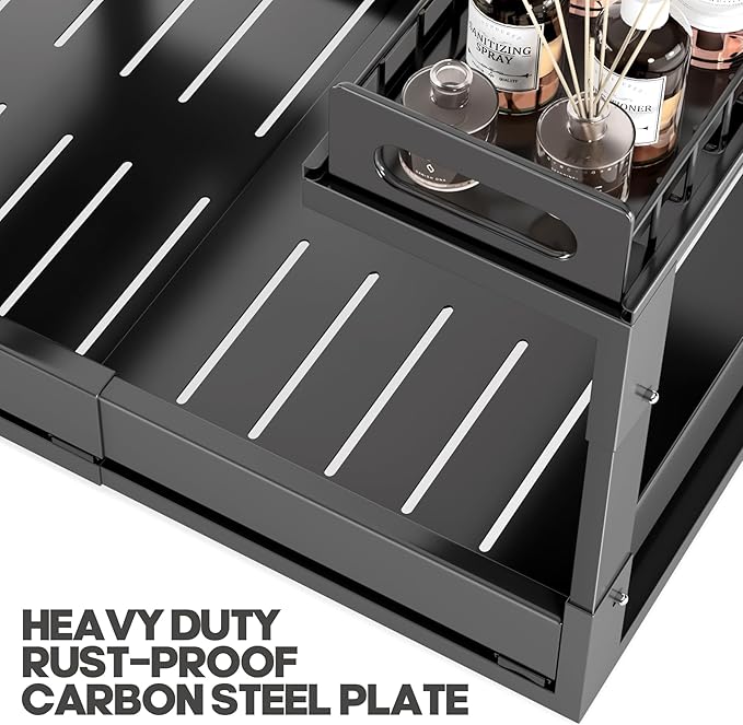 1 Pack-19"-32"W Expandable Under Sink Organizer With Upgrade Ball-Bearing Slide,2-Tier Pull Out Under Cabinet Organizer Height Adjustable,Not Suitable For Cabinets With Partitions In The Middle