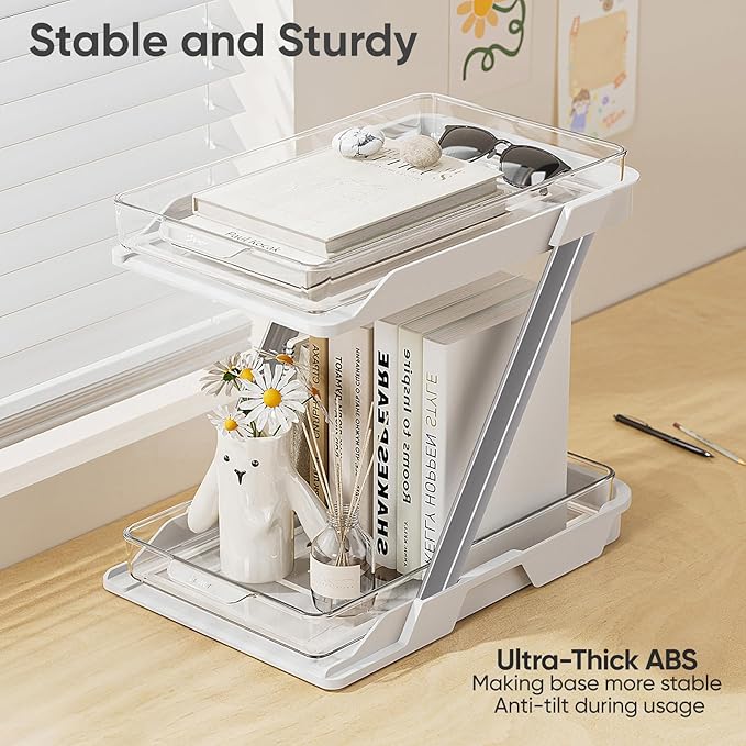 1 Pack Bathroom Organizers and Storage - Multi-Purpose,2-Tier Clear Pull Out Organization for Bathroom,Under Sink,Kitchen,Vanity,Countertop,Cabinet,Pantry & Medicine Cabinet,White