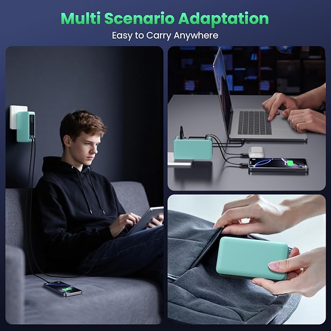 120W USB C Charger Block with 2 Built-in Retractable Cables,4-in-1 GaN IV Foldable Plug Wall Charger Fast Charging Station,PD 65W Laptop Adapter for MacBook/iPad,iPhone 16/15,Galaxy S24,Android-Green