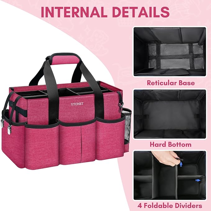 Ytonet Wearable Cleaning Caddy Organizer with Handle & Shoulder Straps, Large Cleaning Tote for Housekeepers, Kitchen Supplies Organizer with Dividers, Under Sink & Car Detailing Bag, Red