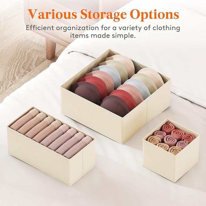 Lifewit 16 Pack Drawer Organizer, Dresser Underwear Drawer Organizer Bins, Foldable Fabric Closet Organizers, Storage Drawer Dividers, Dorm Room Essentials for Clothing, Socks, Towels, Ties Khaki