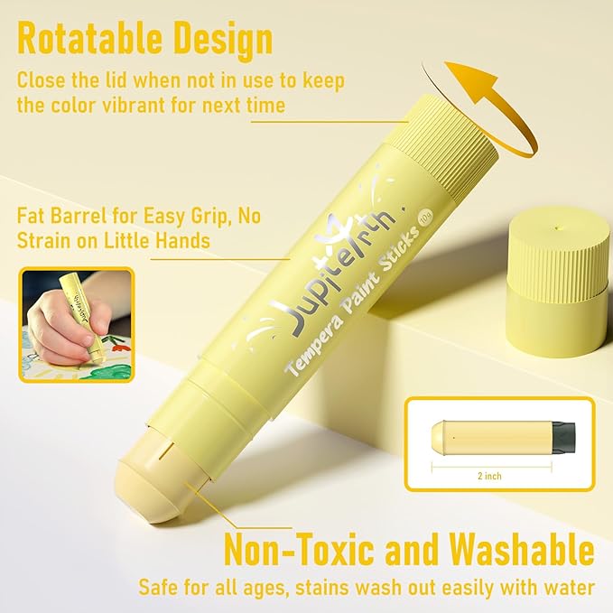 12 Colors Tempera Paint Sticks with 120 PDF Coloring Pages and 30 Stickers, Quick Drying, Smooth, Non-Toxic and Washable Paint Sticks for Kids Drawing on Pumpkin, Wood, Rock, Glass