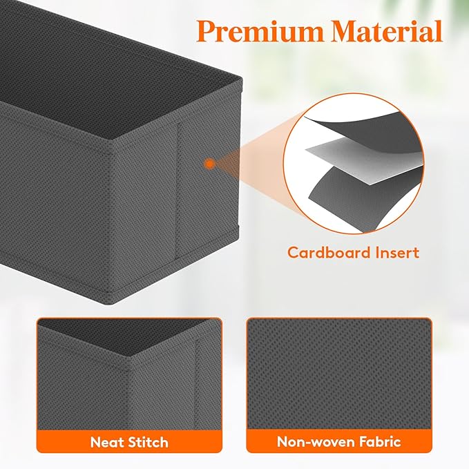 Lifewit Drawer Organizer Clothes for Closet 48 Pack, 3 Sizes Underwear Wardrobe Drawer Dividers, Fabric Foldable Dresser Storage Organizer Bins for Sock/Bra/Lingerie/Undies, Gray