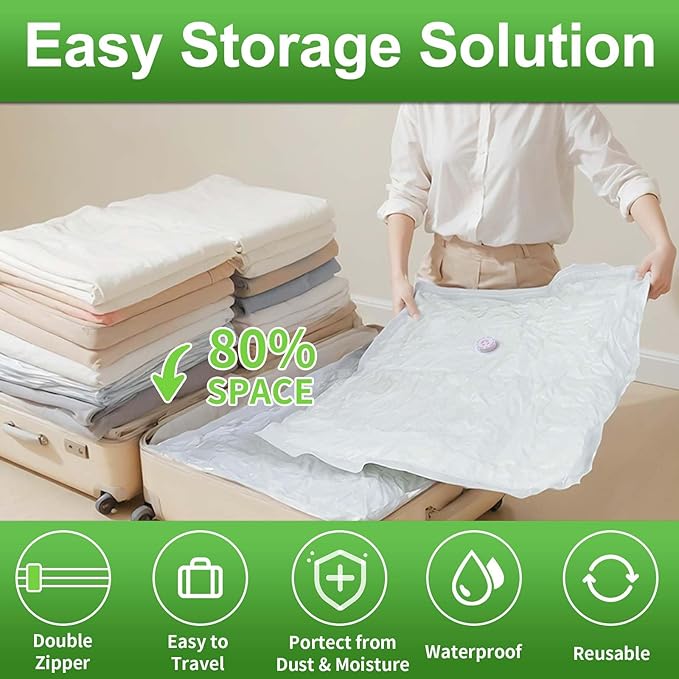 ZXA Vacuum Storage Bags with Electric Air Pump, 5 Pack Large 32''x 24'' Vacuum Seal Bags for Clothing, Space Saver Vacuum Storage Bags for Blanket, Duvets, Pillows, Comforters - White