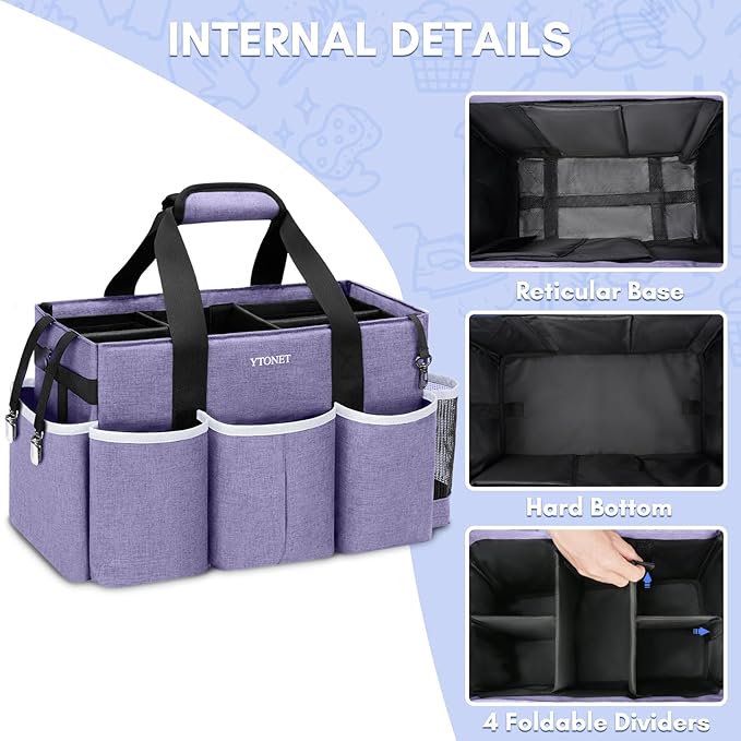 Ytonet Cleaning Caddy, Wearable Cleaning Supplies Organizer with 4 Foldable Dividers, Large Cleaning Caddy for Cleaning Supplies with Handle and Shoulder Straps, Cleaning Bags for Housekeepers, Purple
