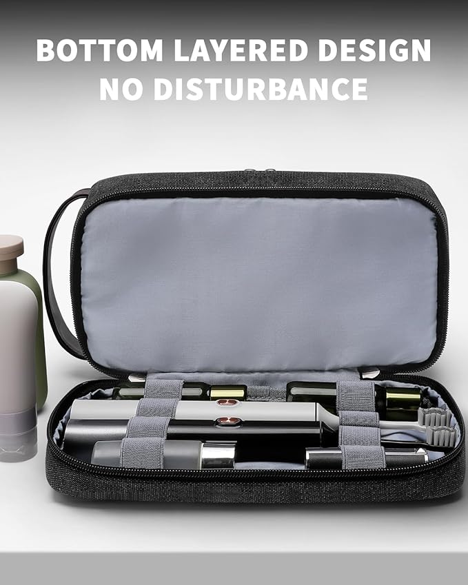 ZOMFELT Toiletry Bag for Men, Dual Layers Canvas Travel Toiletries Bag, Water-Resistant Travel Organizer with Elastic, Large Capacity Dopp Kit, Hanging Shaving Hygiene Bag, Black