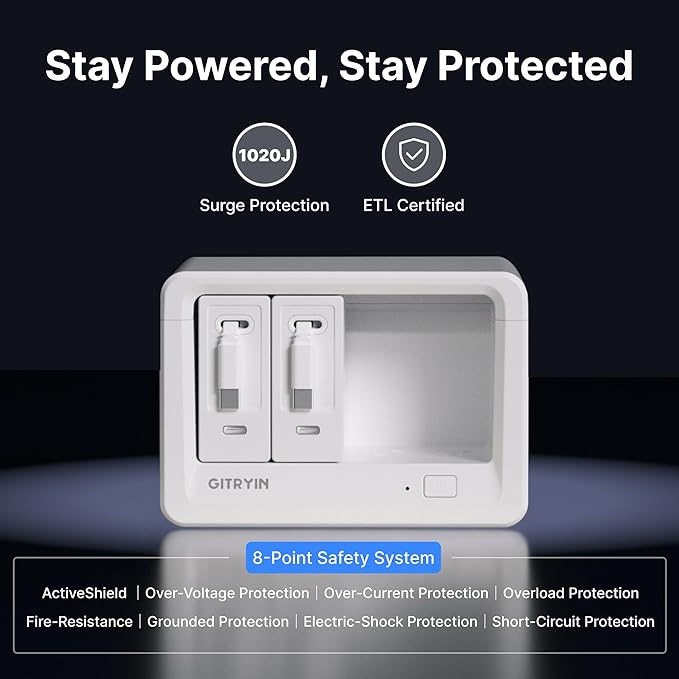 10-in-1 Desktop Charging Station with 2 Retractable Wall Chargers, 40W USB-C Power Strip with 6 AC, 2 USB C, 2 Type-C 31.5in Cables, Extension Cord with 1020J Surge Protection for Home Office