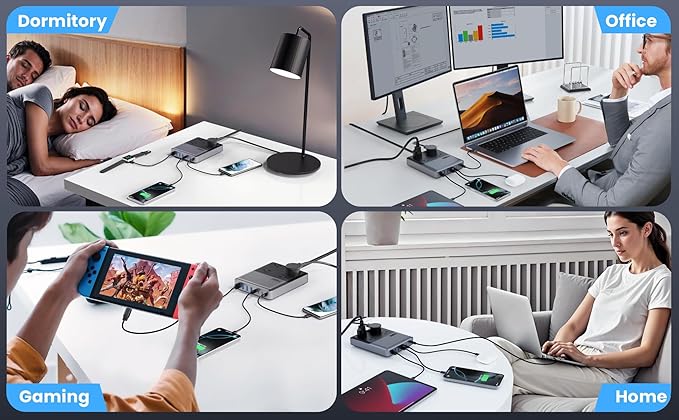 12-in-1 Charging Station USB C Power Strip with 5ft Cord and Plug,200W GaN IV USB C Charger Block,4 AC Outlets,4 USB-A,4 USB-C for MacBook,iPhone 16/15/14,Fast Charging Desktop Charger for Office,Home