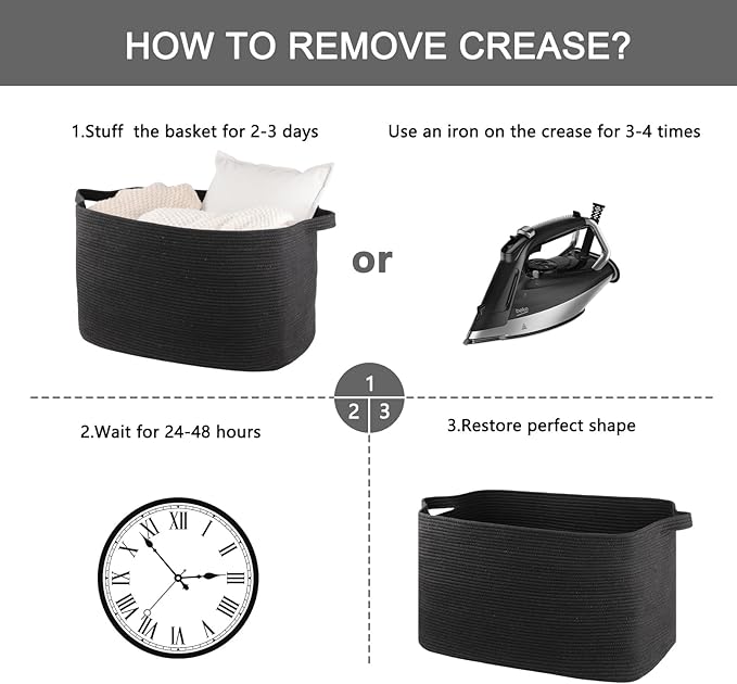 118L Extra Large Blanket Basket, 24.8" x 17.7" x 17.2" Woven Storage Basket for Living Room, Rectangle Nursery Blanket Storage for Toys, Towels, Dirty Clothes (Black)