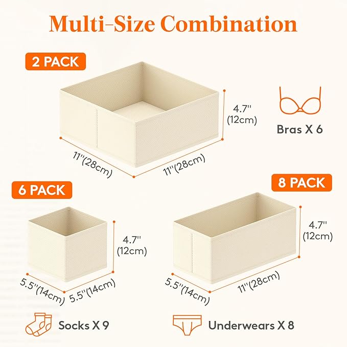 Lifewit 16 Pack Drawer Organizer, Dresser Underwear Drawer Organizer Bins, Foldable Fabric Closet Organizers, Storage Drawer Dividers, Dorm Room Essentials for Clothing, Socks, Towels, Ties Khaki