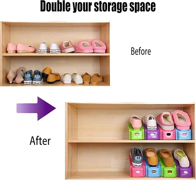 12 Pack Shoe Slots Organizer, Adjustable Double Layer Shoe Stack Sandals Rack, 50% Space-Saving Storage Shoe Stacker Holder for Closet Organization