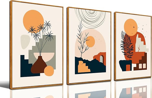 ZHAOSHOP Boho Wall-Art for Living Room - 3 Piece Wall Art Framed Minimalist Wall Art Bedroom Ready to Hang Size 24" x 36"