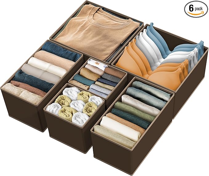 Simple Houseware Underwear Drawer Organizer for Lingerie/Undergarment/Bra/Panty/Sock/Onesie, Set of 6, Brown