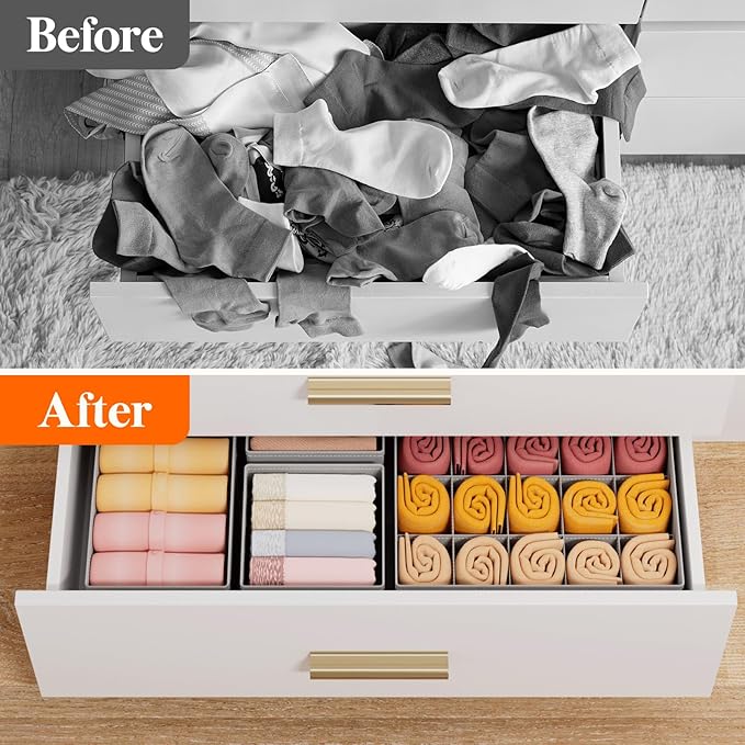 Lifewit Underwear Drawer Organizer for Closet 16 Pack, 3 Sizes Dresser Organizer Dividers, Deep Fabric Foldable Drawer Storage Organizer Bins for Clothes, Sock, Bra, Lingerie, Undies