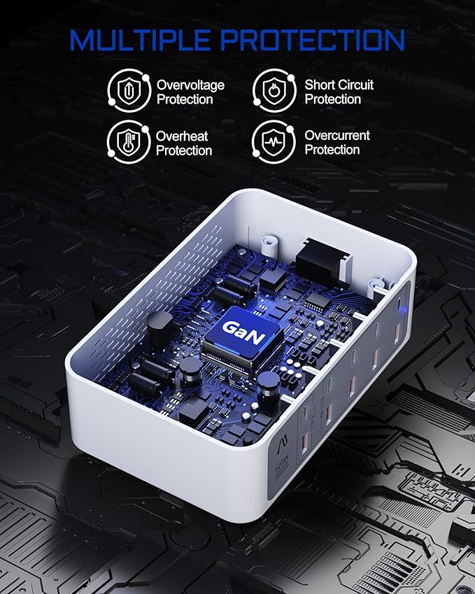 10-Ports USB and USB C Charging Station, 120W USB C Power Strip with PD3.0 and QC3.0 Fast Charging, Multiport Charging Hub for iPhone 15/14/13/12, iPad Air/Pro, Galaxy -White