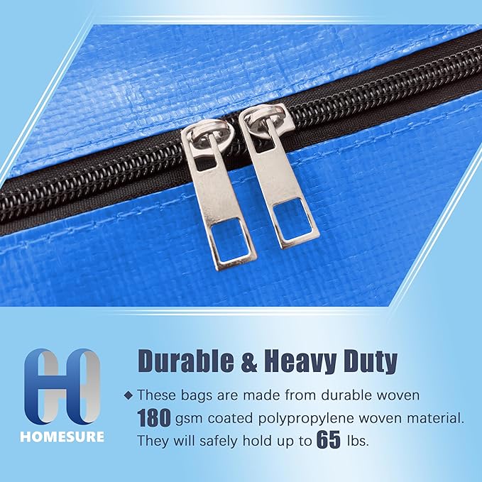 12 Pack Large Strong Moving Bags with Zippers & Carrying Handles - Water-Resistant - Heavy Duty Storage Tote for Space Saving, Fold Flat, Alternative to Moving Box (Sky Blue)