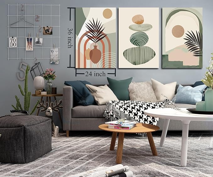 ZHAOSHOP Bohemian Wall-Decor - Modern Minimalist Wall Art - 3 Piece Wall Art for Living Room Ready to Hang Size 24" x 36"