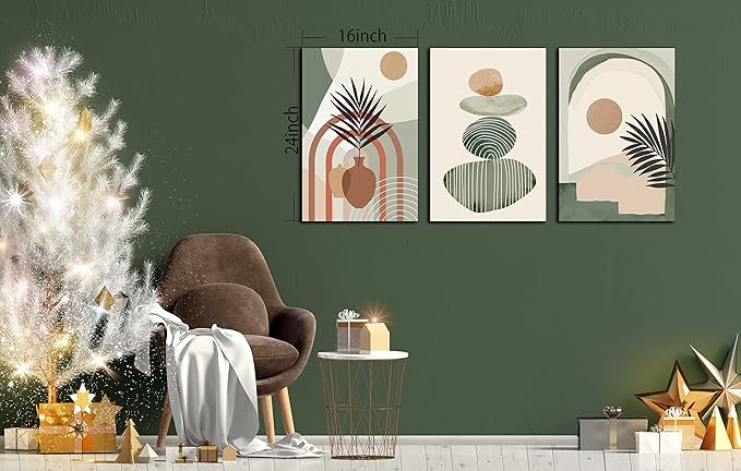 ZHAOSHOP Boho Room-Decor for Bedroom - Green Canvas Art Wall Decor - Modern Minimalist Wall Art Ready to Hang Size 24" x 16"x 3 Pieces