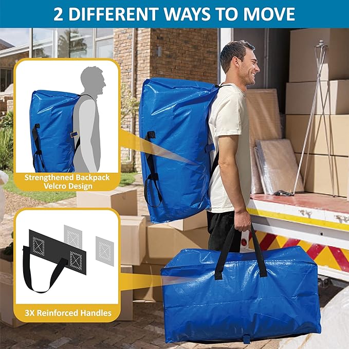 12 Pack Heavy Duty Extra Large Moving Bags with Backpack Straps & Large Vacuum Storage Bags Moving Supply Combo, Moving Totes with Handles & Zippers for Space Saving, Fold Flat, Includes Vacuum Bags