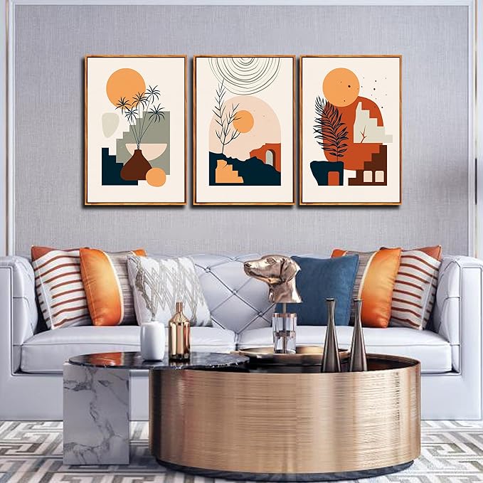 ZHAOSHOP Boho Wall-Art for Living Room - 3 Piece Wall Art Framed Minimalist Wall Art Bedroom Ready to Hang Size 24" x 36"
