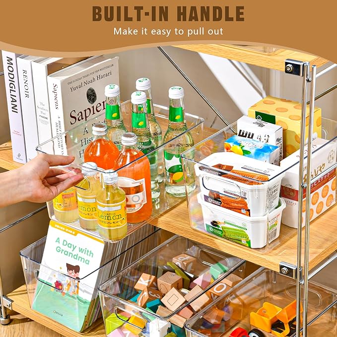 12 Pack Clear Storage Bins with Lids, 7 Quart Stackable Storage Boxes for Storage and Organization, Plastic Storage Containers with Lids, Plastic Bins with Handles for Office, Bedroom, Study Room