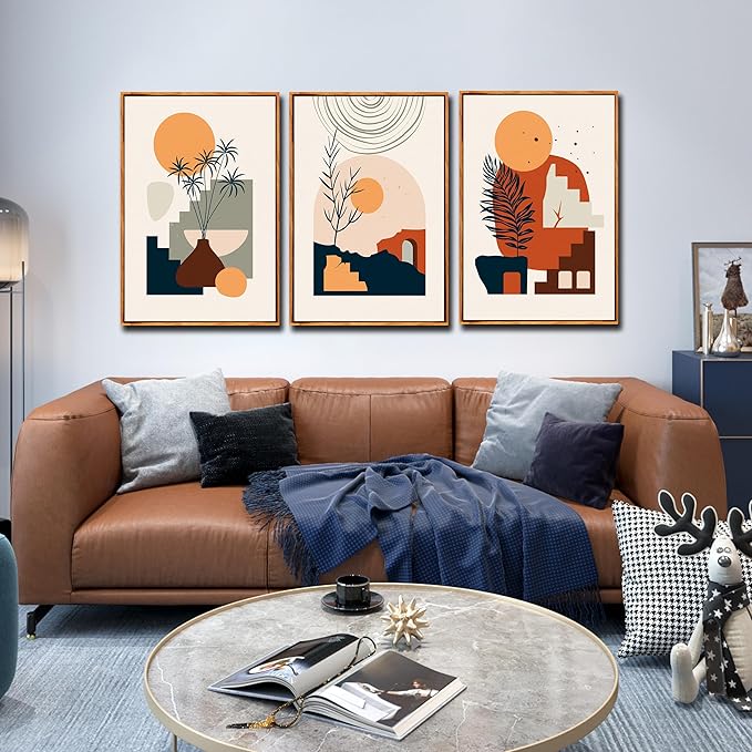 ZHAOSHOP Boho Wall-Art for Living Room - 3 Piece Wall Art Framed Minimalist Wall Art Bedroom Ready to Hang Size 24" x 36"
