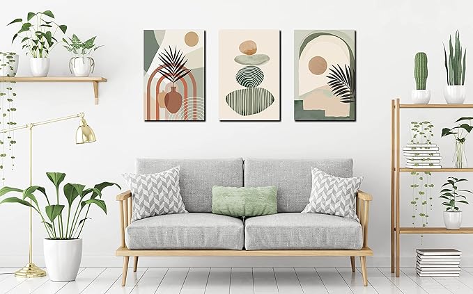 ZHAOSHOP Boho Room-Decor for Bedroom - Green Canvas Art Wall Decor - Modern Minimalist Wall Art Ready to Hang Size 24" x 16"x 3 Pieces