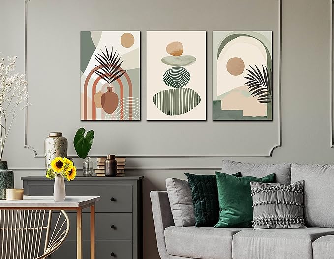 ZHAOSHOP Boho Room-Decor for Bedroom - Green Canvas Art Wall Decor - Modern Minimalist Wall Art Ready to Hang Size 24" x 16"x 3 Pieces