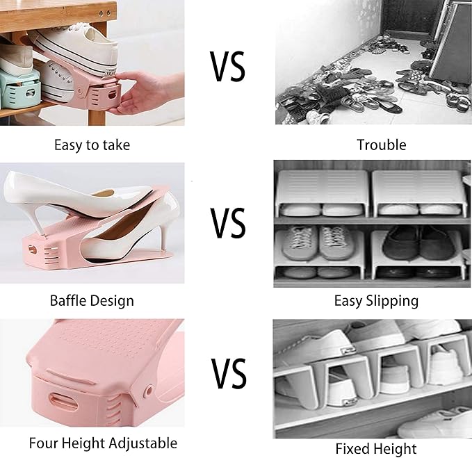 12 Pack Shoe Slots Organizer, Adjustable Double Layer Shoe Stack Sandals Rack, 50% Space-Saving Storage Shoe Stacker Holder for Closet Organization