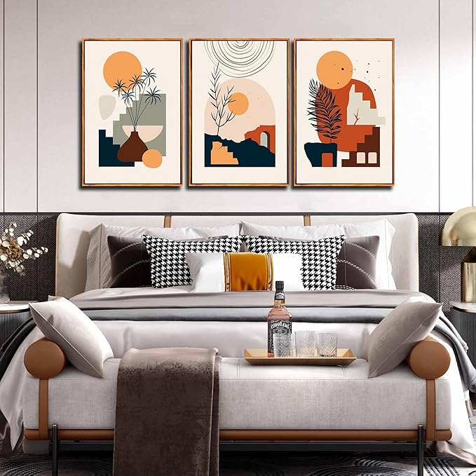 ZHAOSHOP Boho Wall-Art for Living Room - 3 Piece Wall Art Framed Minimalist Wall Art Bedroom Ready to Hang Size 24" x 36"