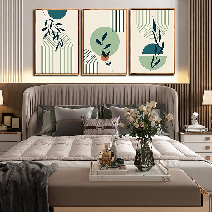 ZHAOSHOP Green Plant Framed Wall Art - Bohemian Wall Decor for Bedroom - Boho Pictures Wall Decor Size 24" x 36" x 3 Pieces