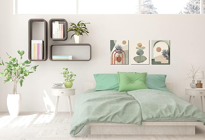 ZHAOSHOP Boho Art Wall-Decor - Green Canvas Wall Art For Bedroom - 3 Piece Wall Art Decor Stretched and Framed Ready To Hang Size 16" x 12"