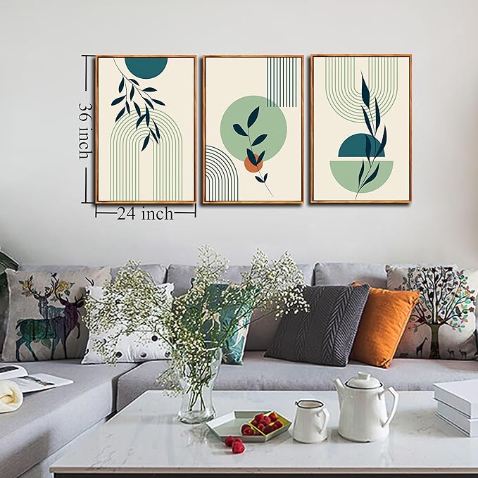 ZHAOSHOP Green Plant Framed Wall Art - Bohemian Wall Decor for Bedroom - Boho Pictures Wall Decor Size 24" x 36" x 3 Pieces