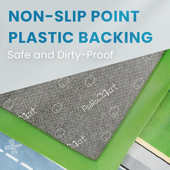 1.3" Thick Educational Baby Floor Play Mat 39x59, Basic Padded Memory Foam Kids Mat, Non-Slip Plush Playmat for Nursery Playroom Classroom (Race Track)