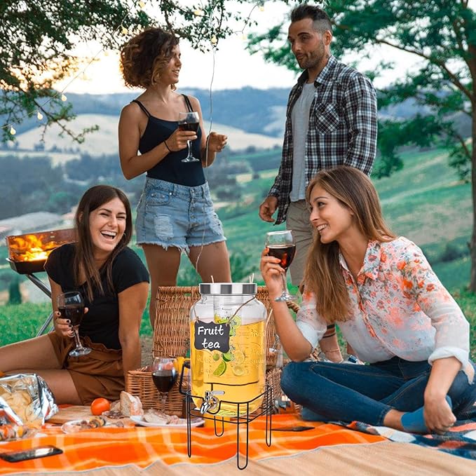 2 Gallon Glass Drink Dispenser, Drink Dispenser for Parties, Beverage Dispenser with Stand, Fruit Infuser, 100% Leakproof Spigot, Ideal for Lemonade, Juice, Iced Tea, Laundry Detergent Dispenser