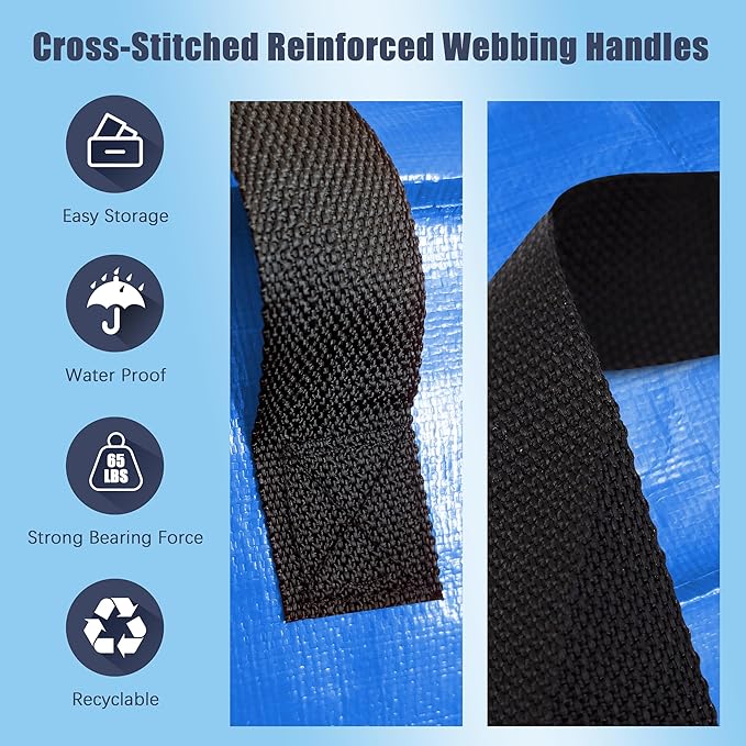 12 Pack Large Strong Moving Bags with Zippers & Carrying Handles - Water-Resistant - Heavy Duty Storage Tote for Space Saving, Fold Flat, Alternative to Moving Box (Sky Blue)