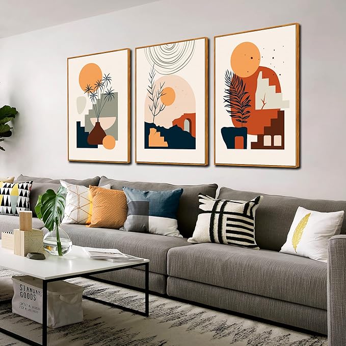 ZHAOSHOP Boho Wall-Art for Living Room - 3 Piece Wall Art Framed Minimalist Wall Art Bedroom Ready to Hang Size 24" x 36"