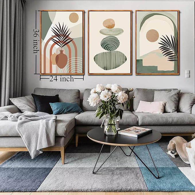 ZHAOSHOP Boho Wall Art for Bedroom - 3 Piece Wall Art for Living Room - Large Minimalist Wall Art with Frame Ready to Hang Size 24" x 36"