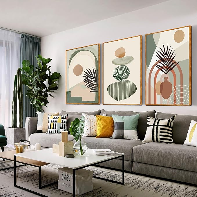 ZHAOSHOP Boho Wall Art for Bedroom - 3 Piece Wall Art for Living Room - Large Minimalist Wall Art with Frame Ready to Hang Size 24" x 36"