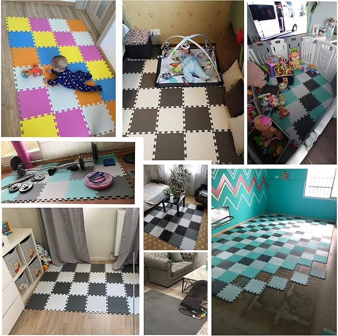 YIMINYUER® 25 Tiles (30cm×30cm×1cm Each Tile) Baby Soft Puzzle Play Mats, Kids Thick EVA Foam Floor, Toddlers & Children's Soft Interlocking Mat R01R09G301025
